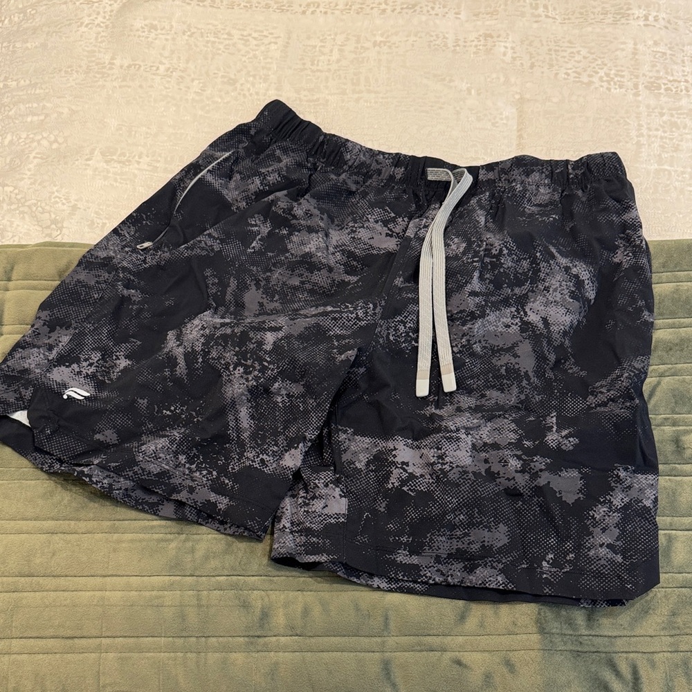 Fabletics Black and Gray Patterned Swim Shorts